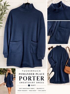 Tuckernuck Pomander Place Porter Sweatshirt Dress in classic navy 💙